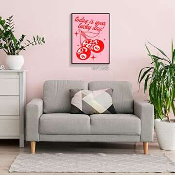 Cmoqtiv pink lucky magic 8 ball cherry aesthetic posters funny preppy playing card canvas wall art game room prints painting retro trendy modern wall decor for teen girl bedroom dorm 12x16in unframed