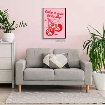 Cmoqtiv pink lucky magic 8 ball cherry aesthetic posters funny preppy playing card canvas wall art game room prints painting retro trendy modern wall decor for teen girl bedroom dorm 12x16in unframed