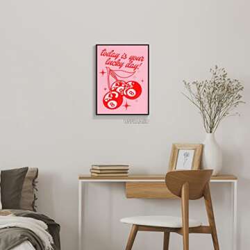 Cmoqtiv pink lucky magic 8 ball cherry aesthetic posters funny preppy playing card canvas wall art game room prints painting retro trendy modern wall decor for teen girl bedroom dorm 12x16in unframed