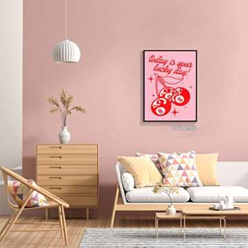 Cmoqtiv pink lucky magic 8 ball cherry aesthetic posters funny preppy playing card canvas wall art game room prints painting retro trendy modern wall decor for teen girl bedroom dorm 12x16in unframed