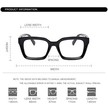 Stylish EYLRIM Thick Square Frame Clear Lens Glasses