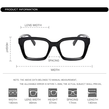 Stylish EYLRIM Thick Square Frame Clear Lens Glasses