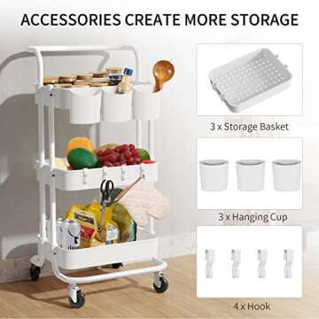 ALVOROG 3-Tier Plastic Rolling Utility Cart,Multi-Functional Storage Trolley for Office