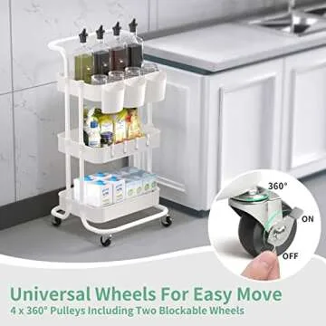 ALVOROG 3-Tier Plastic Rolling Utility Cart,Multi-Functional Storage Trolley for Office