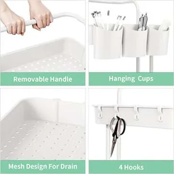 ALVOROG 3-Tier Plastic Rolling Utility Cart,Multi-Functional Storage Trolley for Office