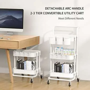 ALVOROG 3-Tier Plastic Rolling Utility Cart,Multi-Functional Storage Trolley for Office