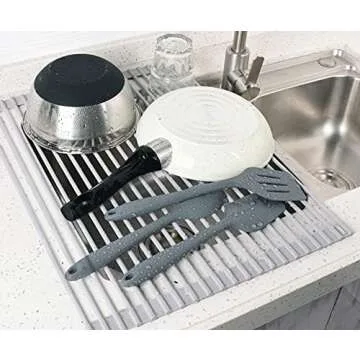 Surpahs Over Sink Foldable Multipurpose Roll-Up Dish Drying Rack, Silicone Wrapped Stainless Steel, Warm Gray, 20.5" x 15.5"