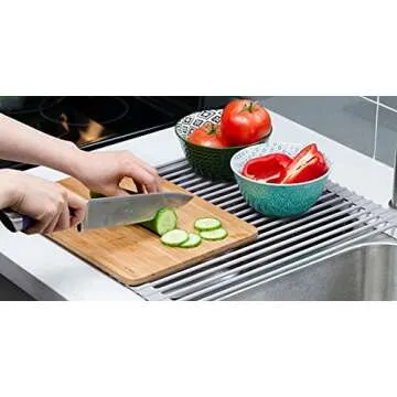 Surpahs Over Sink Foldable Multipurpose Roll-Up Dish Drying Rack, Silicone Wrapped Stainless Steel, Warm Gray, 20.5" x 15.5"