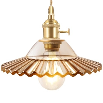 Shenmoyl Adjustable Pendant Light - Vintage Amber Glass