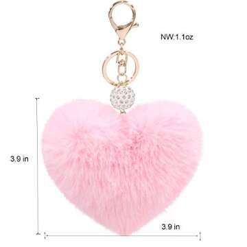 Women's Heart Faux Fur Pom Pom Key Chains Bag Accessory Puffball Keyring Backpack Charms for Girls(p...