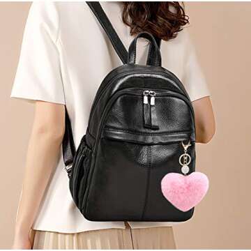 Women's Heart Faux Fur Pom Pom Key Chains Bag Accessory Puffball Keyring Backpack Charms for Girls(pink)