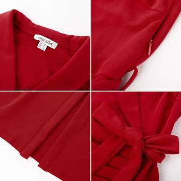 GRACE KARIN Women's Classic V Neck Business Dress - Elegant Sleeveless Wrap Dress with Belt in Red