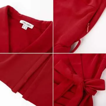 GRACE KARIN Women's Classic V Neck Business Dress - Elegant Sleeveless Wrap Dress with Belt in Red