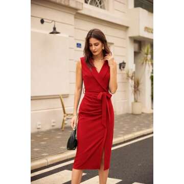 GRACE KARIN Women's V Neck Sleeveless Work Dress Red