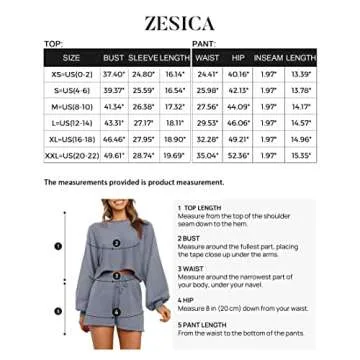 ZESICA Women's Casual Long Sleeve Solid Color Knit Pullover Sweatsuit 2 Piece Short Sweater Outfits Sets,Grey,Large