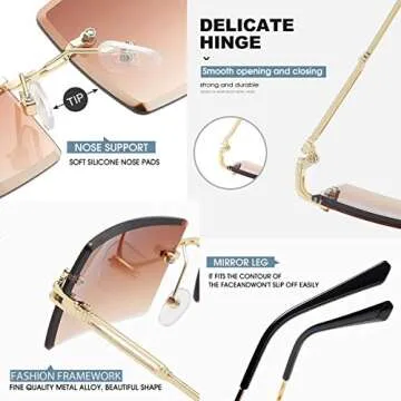Dollger Rimless Rectangle Sunglasses Y2K Glasses For Women Men Frameless Trendy rimless glasses Retro 90s Sunglasses DARK TEA