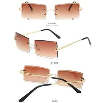 Dollger Rimless Rectangle Sunglasses Y2K Glasses For Women Men Frameless Trendy rimless glasses Retro 90s Sunglasses DARK TEA