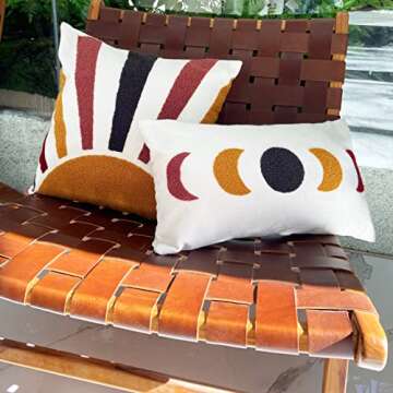 Molili Abstract Boho Throw Pillow Covers,Sun and Moon Tufted Decorative Lumbar Cushion Case Pillowcase for Couch Sofa Bedroom Living Room Farmhouse(12×20inch)
