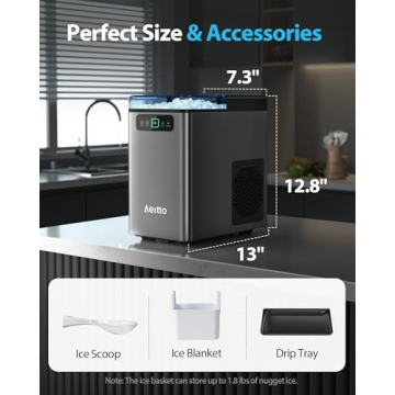 Aeitto Nugget Ice Maker 40lbs/Day Automatic Cleaner