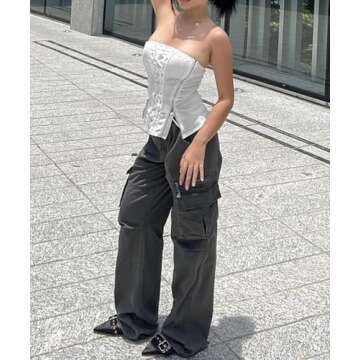 EMMIOL Joggers for Women High Waisted Cargo Pants Wide Leg Casual Pants 6 Pockets Combat Military Trousers