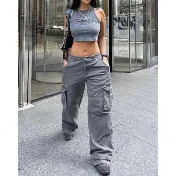 EMMIOL Joggers for Women High Waisted Cargo Pants Wide Leg Casual Pants 6 Pockets Combat Military Trousers