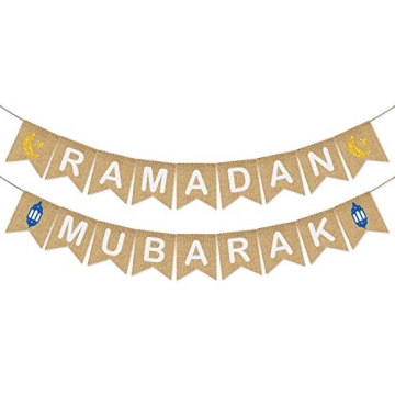 Ramadan Mubarak Banner Burlap - Ramadan Mubarak Decorations - Rustic Ramadan Mubarak Bunting Banner ...