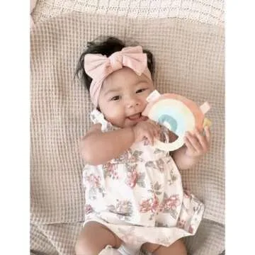 Itzy Ritzy - Ritzy Rattle Pal with Teether - Baby Teething Toy Features A Minky Plush Character, Gentle Rattle Sound & Soft Teether Toy for Newborn (Rainbow)