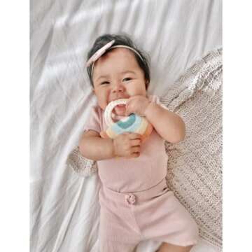 Itzy Ritzy - Ritzy Rattle Pal with Teether - Baby Teething Toy Features A Minky Plush Character, Gentle Rattle Sound & Soft Teether Toy for Newborn (Rainbow)