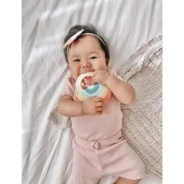 Itzy Ritzy - Ritzy Rattle Pal with Teether - Baby Teething Toy Features A Minky Plush Character, Gentle Rattle Sound & Soft Teether Toy for Newborn (Rainbow)