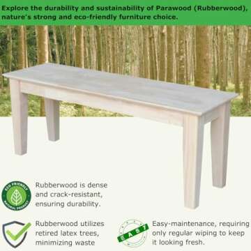 International Concepts Shaker Style Bench for Kitchen/Dining, Solid Parawood, 47"W x 14.37"D x 18.7"H, 450 lb Capacity, Paint or Stain in Any Color Any Color, Unfinished
