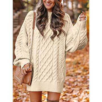 ANRABESS Women Long Sleeve Oversized Cable Knit Chunky Baggy Loose Pullover Tunic Mini Sweater Dress 2024 Trendy Fall Outfits