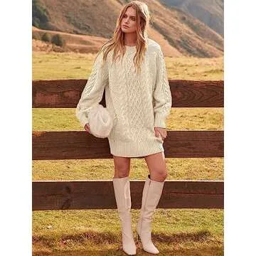 ANRABESS Women Long Sleeve Oversized Cable Knit Chunky Baggy Loose Pullover Tunic Mini Sweater Dress 2024 Trendy Fall Outfits