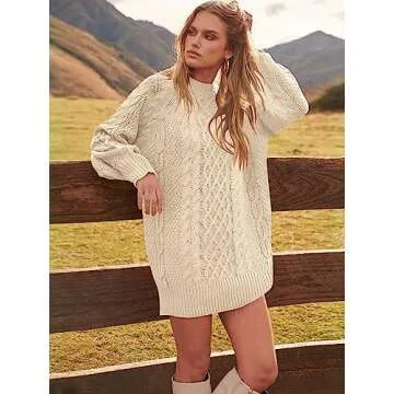 ANRABESS Women Long Sleeve Oversized Cable Knit Chunky Baggy Loose Pullover Tunic Mini Sweater Dress 2024 Trendy Fall Outfits