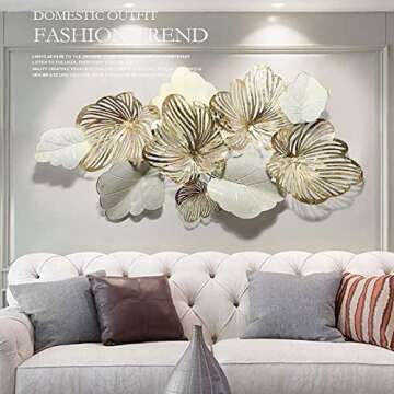 ZXCDS Creative Handmade Metal Wall Art Leaves Golden Flower Blooming, Modern Light Luxury Style Kitchen Nature Home Art Decoration for Living Room Bedroom Artwork Hotel Decor Indoor Gifts