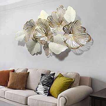 ZXCDS Creative Handmade Metal Wall Art Leaves Golden Flower Blooming, Modern Light Luxury Style Kitchen Nature Home Art Decoration for Living Room Bedroom Artwork Hotel Decor Indoor Gifts