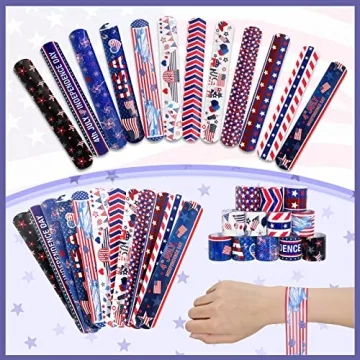 MGparty 48pcs 4th of July Slap Bracelets Toys for Kids 4th of July Party Favors Supplies Patriotic Accessories Decorations