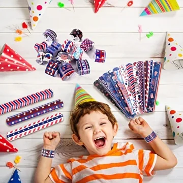 MGparty 48pcs 4th of July Slap Bracelets Toys for Kids 4th of July Party Favors Supplies Patriotic Accessories Decorations