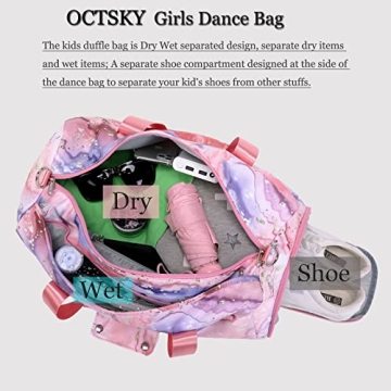 Octsky Sports Gym Bag Teens Dance Bag Gymnastics Bag Women Weekender Bag with Shoe Compartment and Wet Pocket