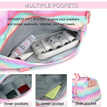 Octsky Sports Gym Bag Teens Dance Bag Gymnastics Bag Women Weekender Bag with Shoe Compartment and Wet Pocket