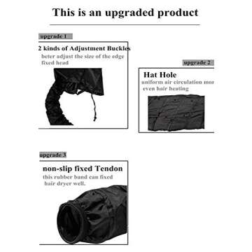 Bonnet Hood Hair Dryer Attachment - Adjustable Extra Large Dryer Bonnet System for Hand Held Hair Dryer with Stretchable Grip and Extended Hose Length (Machine Washable)