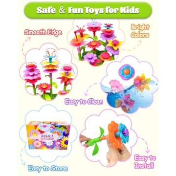 Gojmzo Toys Gifts for 2 3 4 5 Year Old Girl, 52 PCS Flower Garden Building Toys, Toddler Girl Birthday Gifts Age 2-4 3-5