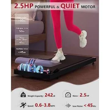 JURITS Walking Pad 2 in 1 for Home and Office, Under Desk Treadmill for Walking and Running with Remote Control, Portable Walking Pad Treadmill Under Desk, Small Treadmill with LED Display, Black