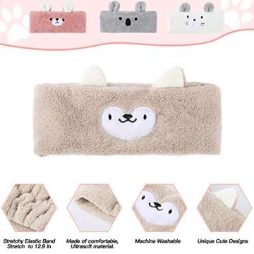 Chuangdi 4 Pieces Animal Hair Bands Face Wash Headband Spa Animal Ears for Skincare Makeup Spa Headband Washing Face Coral Fleece Plush Hairband for Women Girls(Adorable Style,Cute Colors)