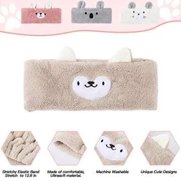 Chuangdi 4 Pieces Animal Hair Bands Face Wash Headband Spa Animal Ears for Skincare Makeup Spa Headband Washing Face Coral Fleece Plush Hairband for Women Girls(Adorable Style,Cute Colors)