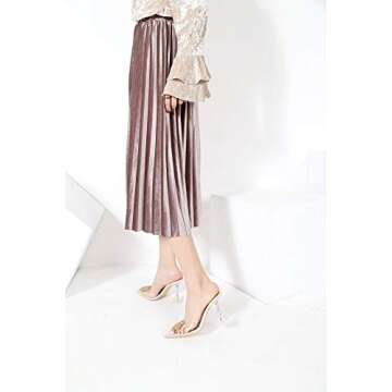 MACKIN J 188-6 Women's Clear Heels Pointed Toe Slingback Rhinestone Sandals Dress Shoes Nude 8