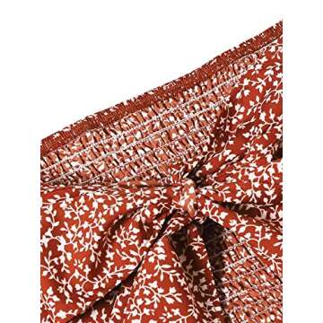 MakeMeChic Women's Two Piece Floral Ruffle Trim Cami Crop Top and Wrap Skirt Set Rust X-Small