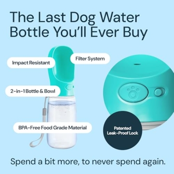 MalsiPree Dog Water Bottle Portable - Portable Dog Water Bottle - Dog Travel Water Bottle with Bowl - Leak Proof Dog Portable Water Bottle with Blue Dog Bowl - 12 oz Dog Water Bottle Dispenser
