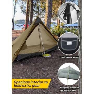LANSHAN Ultralight Tent 3-Season Waterproof Backpacking Tent for 1-Person Camping, Trekking, Climbing, Hiking, 1 Person, Khaki