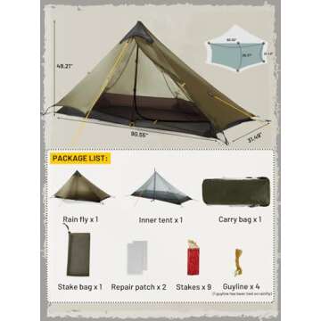 LANSHAN Ultralight Tent 3-Season Waterproof Backpacking Tent for 1-Person Camping, Trekking, Climbing, Hiking, 1 Person, Khaki