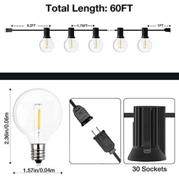 GPATIO Outdoor String Lights, 60FT Waterproof Patio Lights with 32 Hanging Lights Globe G40 Bulbs, 2...